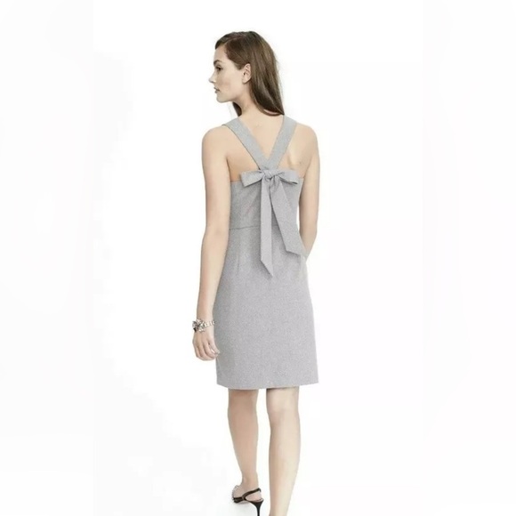 BANANA REPUBLIC Grey Bow Back midi Dress size 6P - Picture 2 of 16